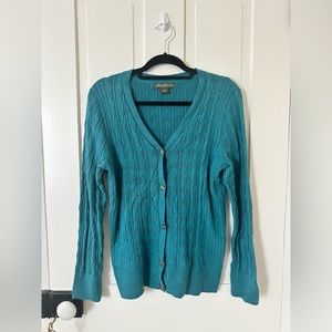 Eddie Bauer cable knit cardigan Heather teal size Large